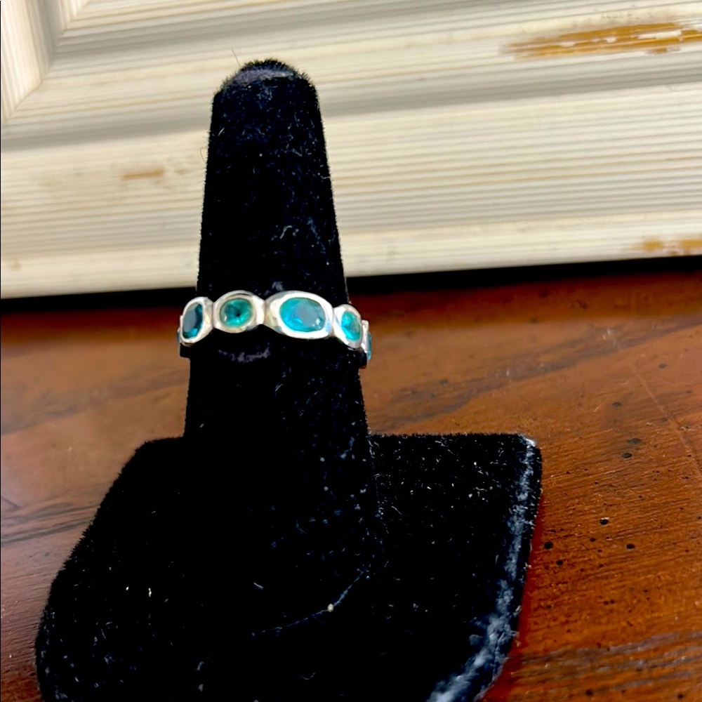 Silpada R2280 Northern Lights Aqua Blue Glass Sterling Silver Sz 6 1/2